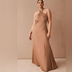 NWOT ANTHROPOLOGY BHLDN Ruby Twist Halter Satin Gown. Size 22 W